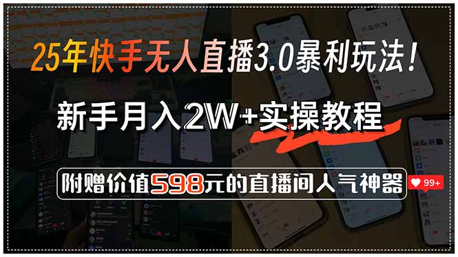 25年快手无人直播3.0暴利玩法！，新手月入2W+实操教程，附赠价值598元…-二当家网创资源站