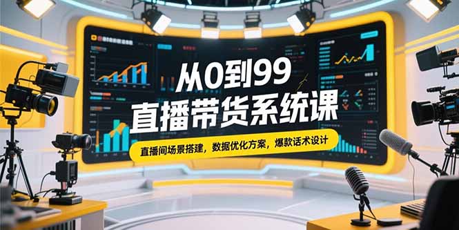 从0到99直播带货系统课，直播间场景搭建，数据优化方案，爆款话术设计-二当家网创资源站