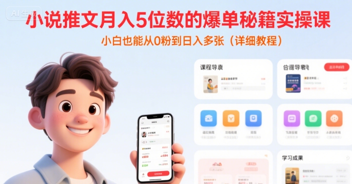 小说推文月入5位数的爆单秘籍实操课，，小白也能从0粉到日入多张(详细教程)-二当家网创资源站