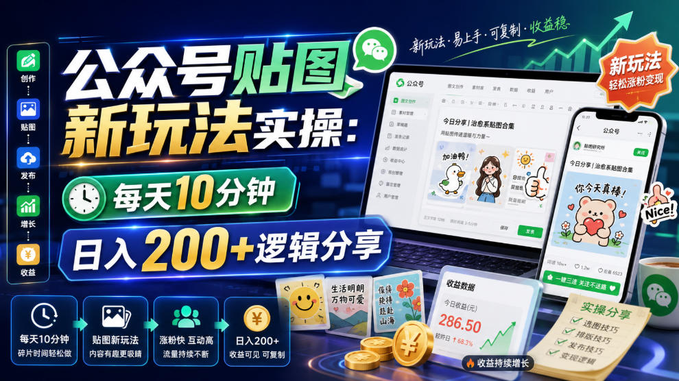 公众号贴图新玩法实操，每天10分钟，日入200+逻辑分享-二当家网创资源站