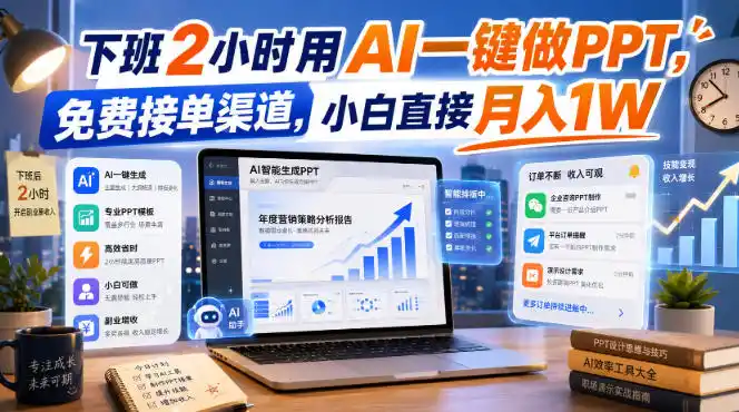 下班2小时用AI一键做PPT，免费接单渠道，小白直接月入1W【揭秘】-二当家网创资源站