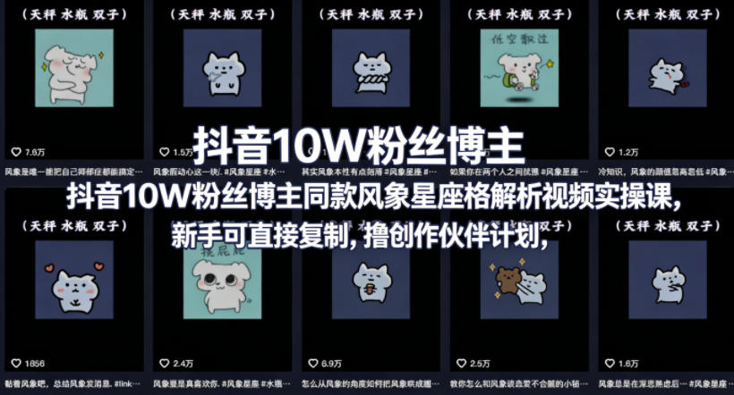 抖音10W粉丝博主同款星座性格解析视频实操课，新手可直接复制，撸创作伙伴计划，分成计划等-二当家网创资源站