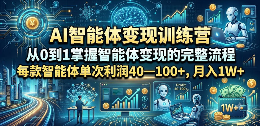 AI智能体变现训练营，从0到1掌握智能体变现的完整流程，每款智能体单次利润40—100+，月入1W+-二当家网创资源站
