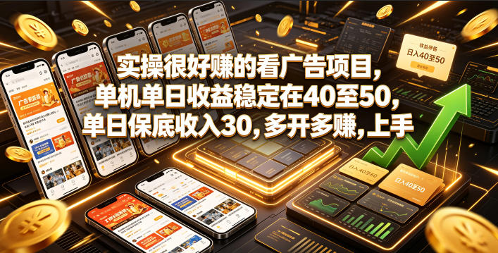 实操很好賺的看广告项目，单机单日收益稳定在40至50，单日保底收入30，多开多賺，上手就能变现【揭秘】-二当家网创资源站