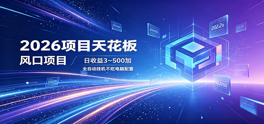 2026项目天花板,风口项目,日收益3~500+全自动挂机,不吃配置-二当家网创资源站