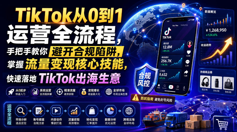 TikTok从0到1运营全流程，手把手教你避开合规陷阱，掌握流量变现核心技能，快速落地TikTok出海生意(更新7月)-二当家网创资源站