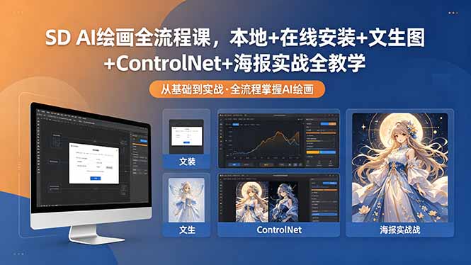 SD AI绘画全流程课,本地+在线安装+文生图+ControlNet+海报实战全教学-二当家网创资源站