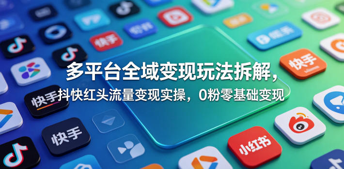 多平台全域变现玩法拆解，抖快红头流量变现实操，0粉零基础变现-二当家网创资源站