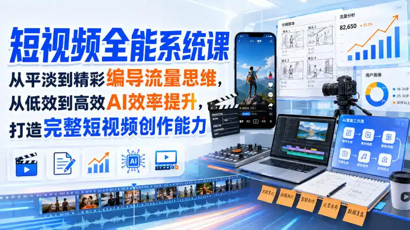 短视频全能系统课,从平淡到精彩编导流量思维,从低效到高效AI效率提升,打造完整短视频创作能力(2026年8月30更新233集)-二当家网创资源站