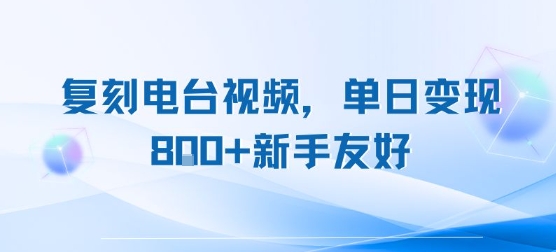 复刻电台视频，单日变现8张+新手友好，长期可做-二当家网创资源站