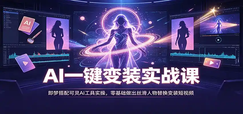 AI一键变装实战课:即梦搭配可灵AI工具实操,零基础做出丝滑人物替换变装短视频-二当家网创资源站