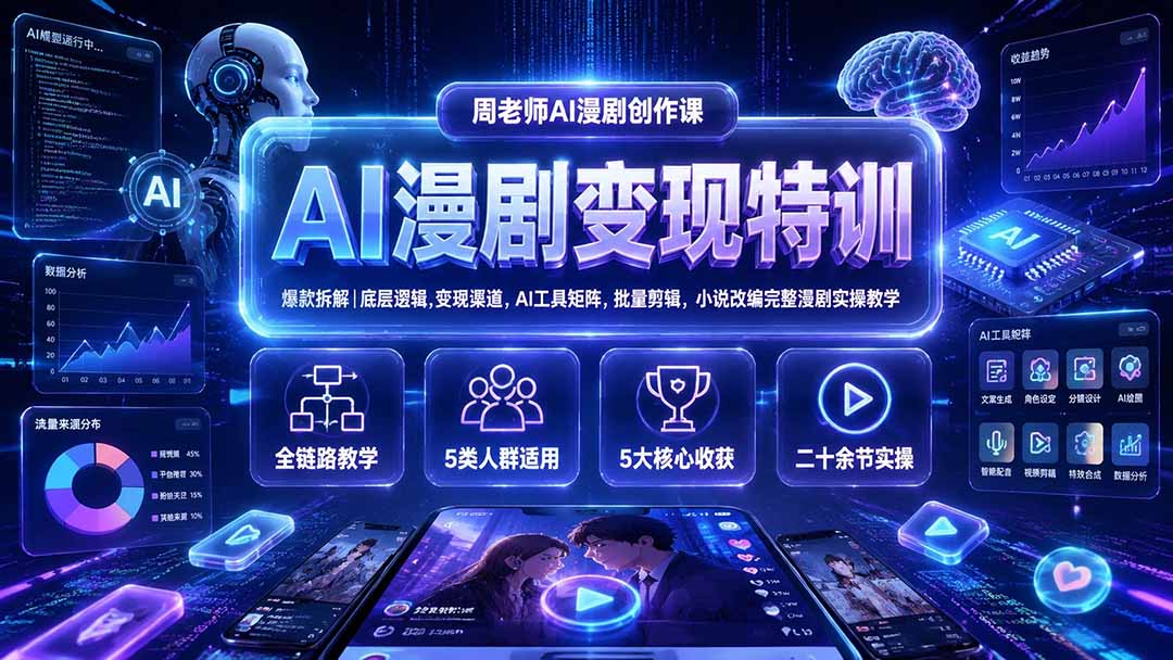 AI漫剧变现特训★爆款拆解｜底层逻辑，变现渠道，AI工具矩阵，批量剪辑，小说改编完整漫剧实操教学-二当家网创资源站