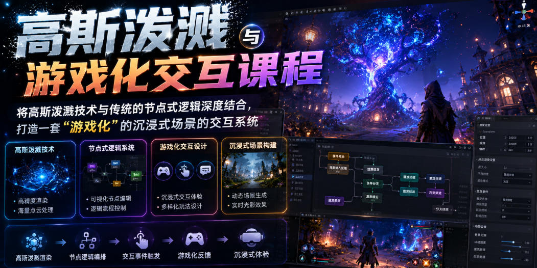 高斯泼溅与游戏化交互课程，将高斯泼溅技术与传统的节点式逻辑深度结合，打造一套“游戏化”的沉浸式场景的交互系统-二当家网创资源站