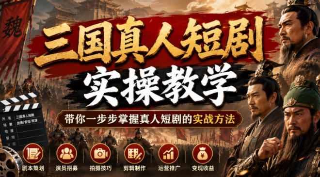 三国真人短剧实操教学,带你一步步掌握真人短剧的实战方法-二当家网创资源站