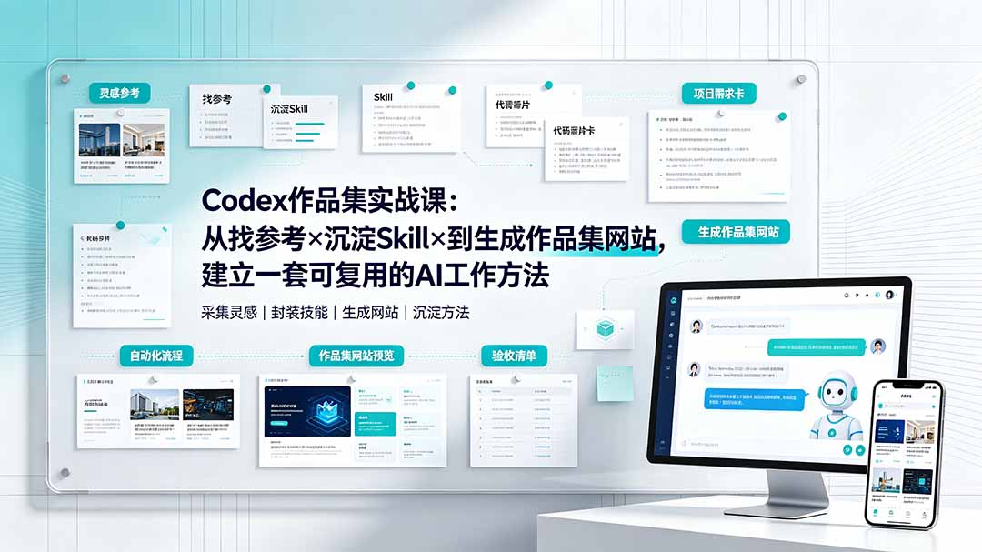 Codex作品集实战课：从找参考×沉淀Skill×到生成作品集网站，建立一套可复用的AI工作方法-二当家网创资源站