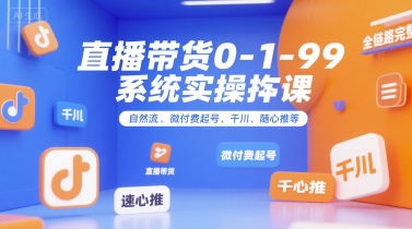 直播带货0~1~99系统实操课，自然流、微付费起号、千川、随心推等，直播带货全链路完整逻辑-二当家网创资源站