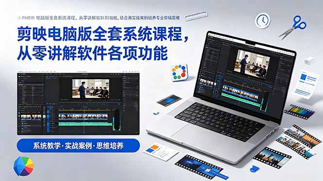 剪映电脑版全套系统课程,从零讲解软件各项功能,结合海量实战案例培养专业剪辑思维-二当家网创资源站
