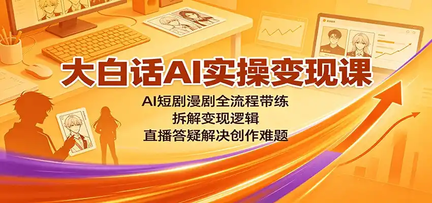 大白话AI实操变现课：AI短剧漫剧全流程带练，拆解变现逻辑，直播答疑解决创作难题-二当家网创资源站