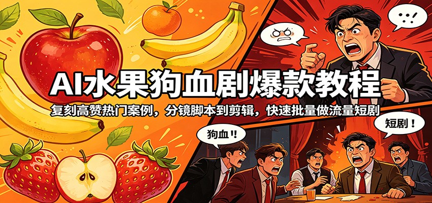 AI水果狗血剧爆款教程：复刻高赞热门案例，分镜脚本到剪辑，快速批量做流量短剧-二当家网创资源站