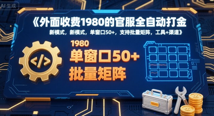外面收费1980的官服全自动打金，新模式，单窗口50+，支持批量矩阵，工具+渠道【揭秘】-二当家网创资源站