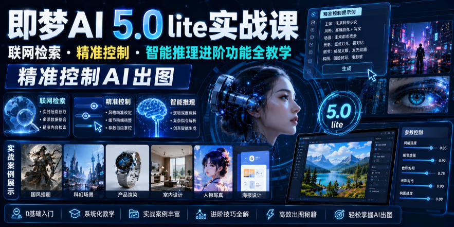 即梦AI 5.0 lite实战课，联网检索・精准控制・智能推理进阶功能全教学，精准控制AI出图-二当家网创资源站