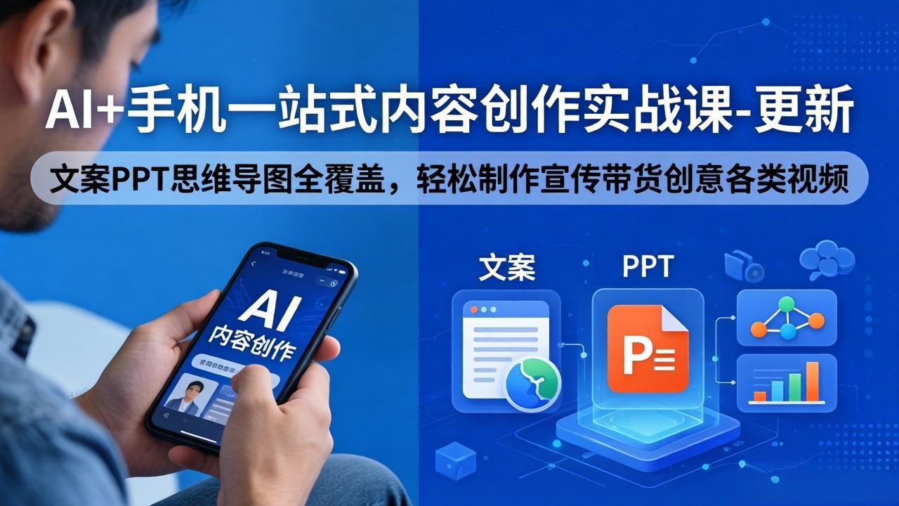 AI+手机一站式内容创作实战课-更新，文案PPT思维导图全覆盖，轻松制作宣传带货创意各类视频-二当家网创资源站