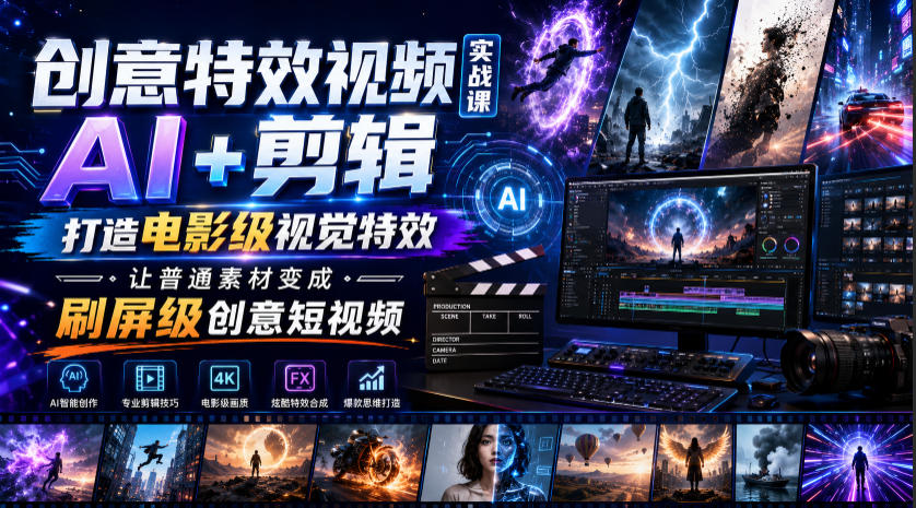 创意特效视频实战课，AI+剪辑打造电影级视觉特效，让普通素材变成刷屏级创意短视频-二当家网创资源站