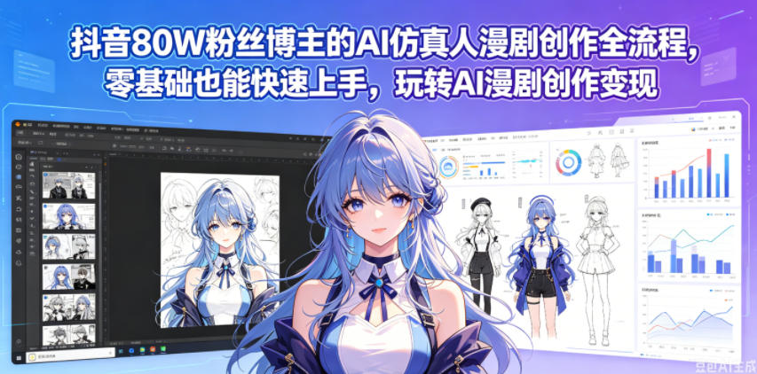 抖音80W粉丝博主的AI仿真人漫剧创作全流程,零基础也能快速上手,玩转AI漫剧创作变现-二当家网创资源站
