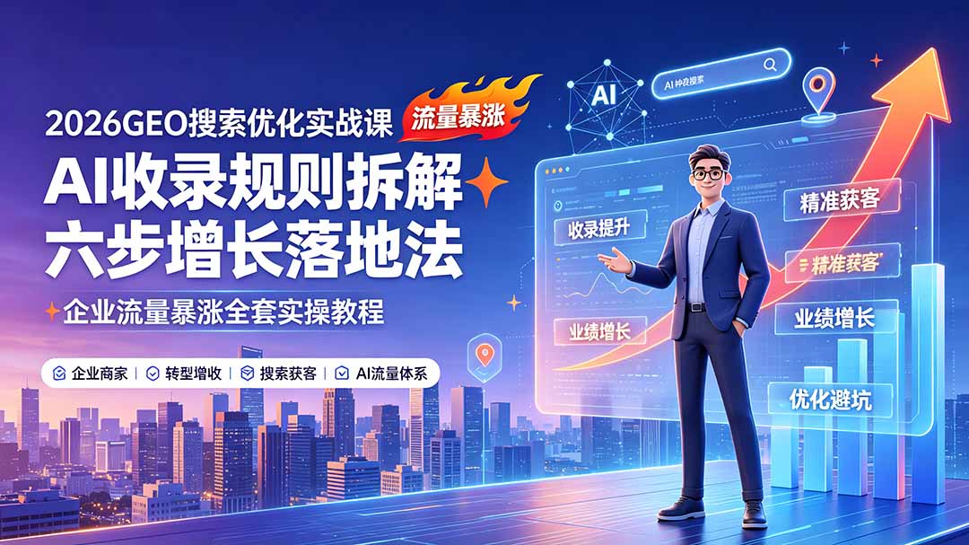 2026GEO搜索优化实战课:AI收录规则拆解|六步增长落地法|企业流量暴涨全套实操教程-二当家网创资源站