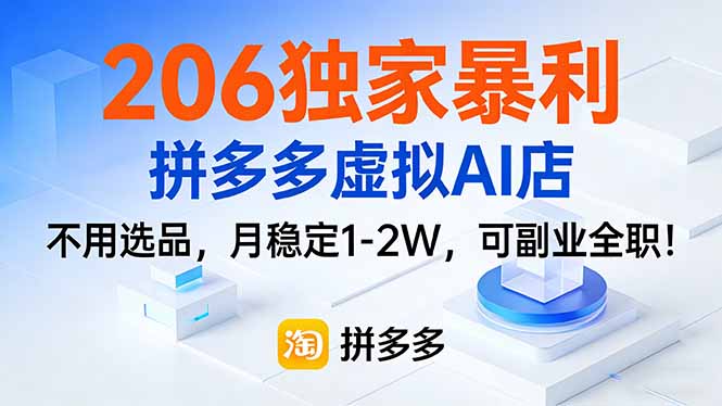206独家暴利，拼多多虚拟AI店，不用选品，月稳定1-2W，可副业全职！-二当家网创资源站