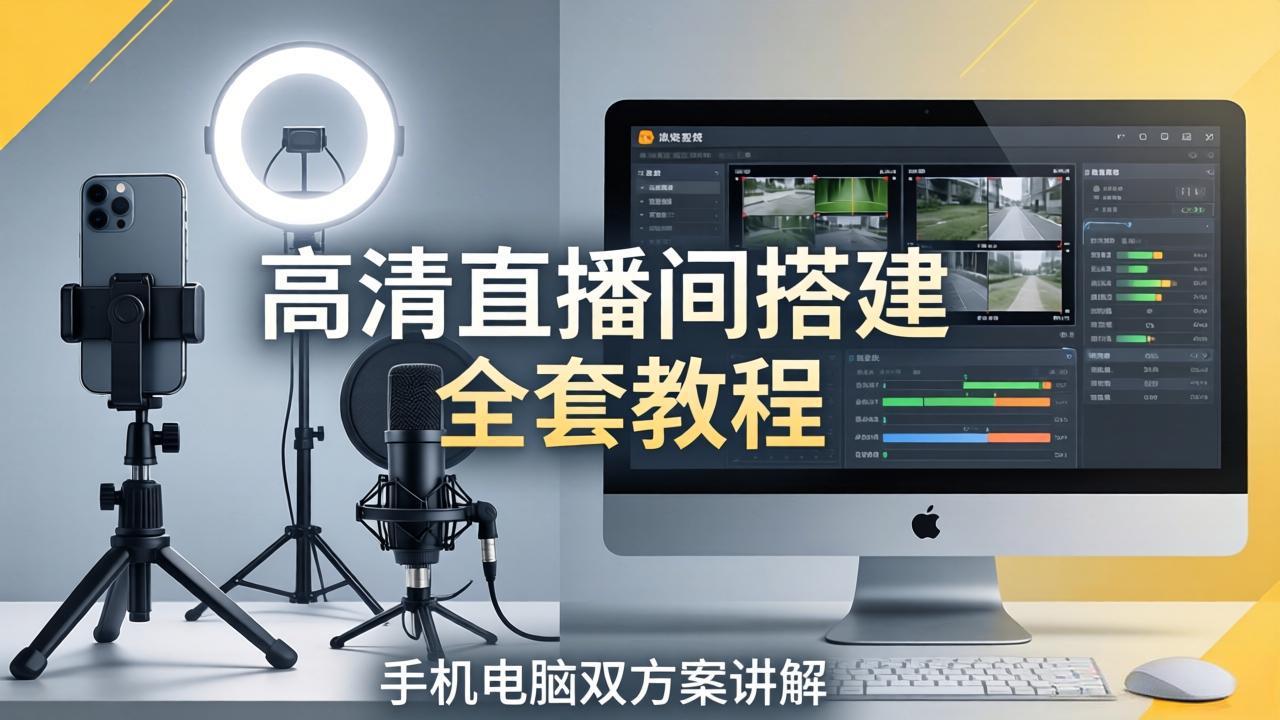 高清直播间搭建全套教程，手机电脑双方案讲解，设备选型调试多机位实操教学-二当家网创资源站