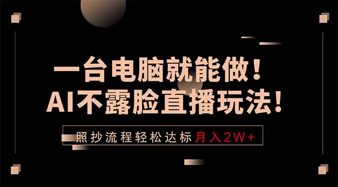一台电脑就能做！AI不露脸直播玩法，照抄流程轻松达标月入2W+-二当家网创资源站