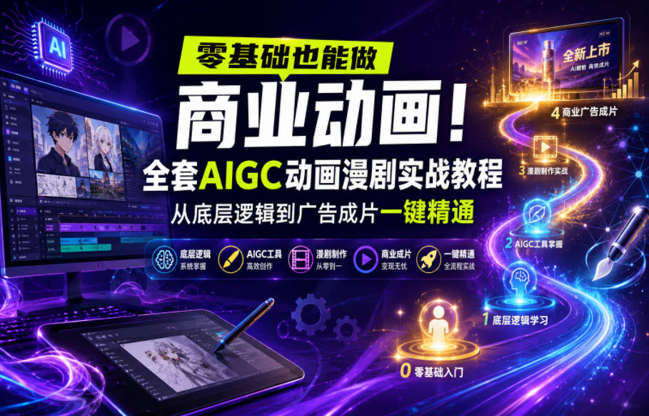 零基础也能做商业动画！全套AIGC动画漫剧实战教程，从底层逻辑到广告成片一键精通(更新0715)-二当家网创资源站