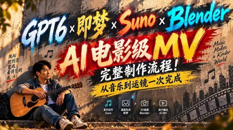 GPT6×即梦×Suno×Blender|AI电影级MV完整制作流程!从音乐到运镜一次完成!-二当家网创资源站
