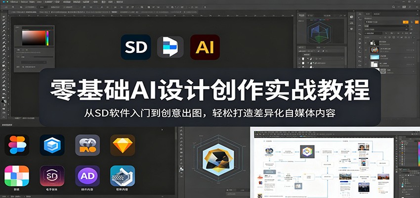 零基础AI设计创作实战教程：从SD软件入门到创意出图，轻松打造差异化自媒体内容-二当家网创资源站