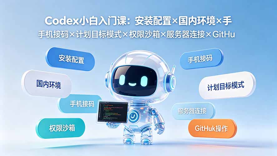 Codex小白入门课：安装配置×国内环境×手机接码×计划目标模式×权限沙箱×服务器连接×GitHub操作-二当家网创资源站