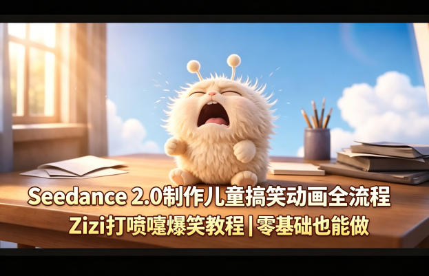 Seedance 2.0制作儿童搞笑动画全流程Zizi打喷嚏爆笑教程｜零基础也能做-二当家网创资源站