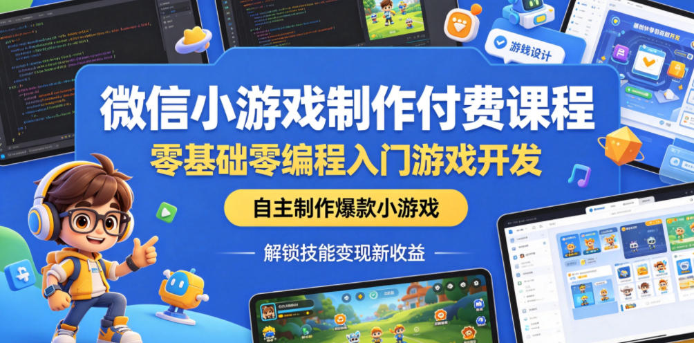 微信小游戏制作付费课程，零基础零编程入门游戏开发，自主制作爆款小游戏，解锁技能变现新收益-二当家网创资源站