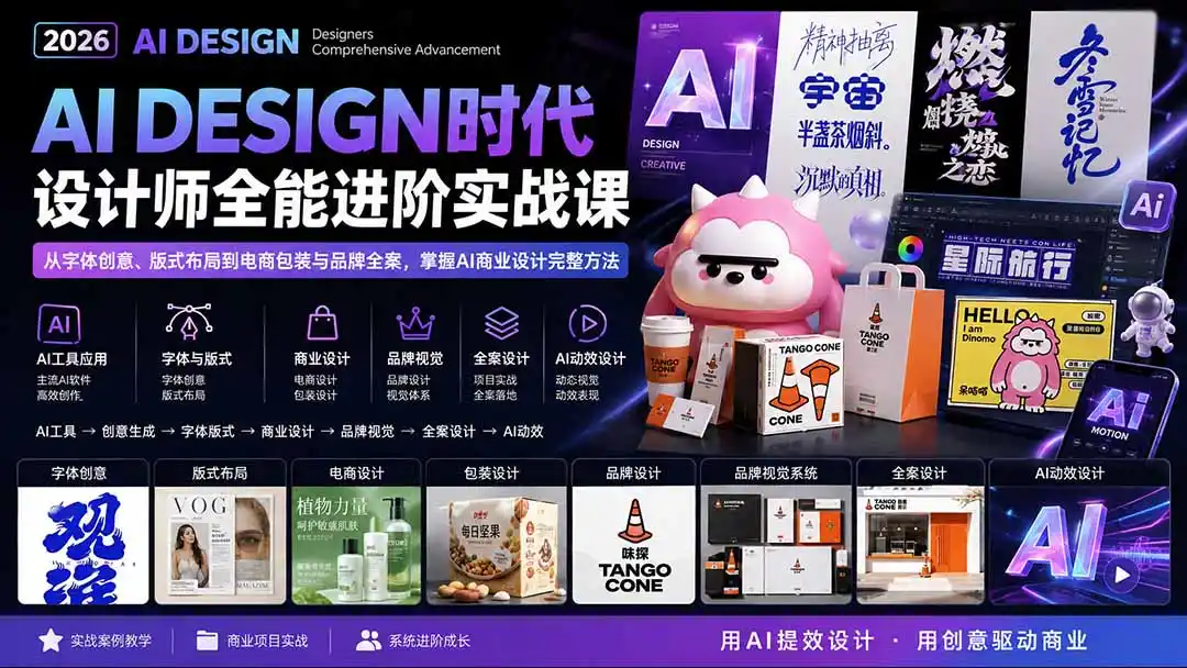 2026AI DESIGN时代设计师全能进阶实战课:从字体创意、版式布局到电商包装与品牌全案,掌握AI商业设计完整方法-二当家网创资源站