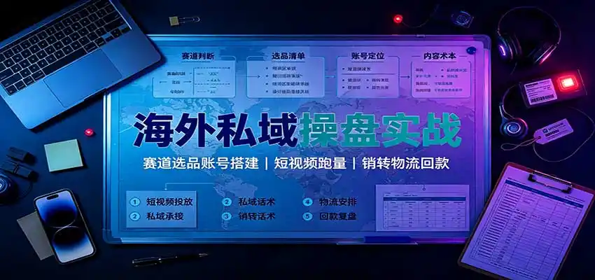 海外私域操盘实战:赛道选品账号搭建,短视频跑量,销转物流回款-二当家网创资源站