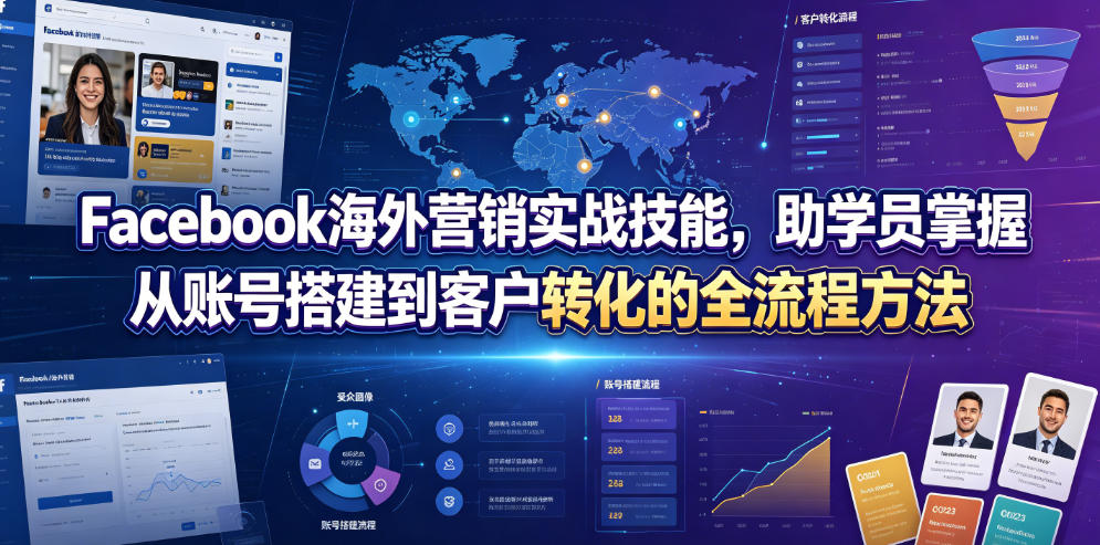 Facebook海外营销实战技能，助学员掌握从账号搭建到客户转化的全流程方法-二当家网创资源站