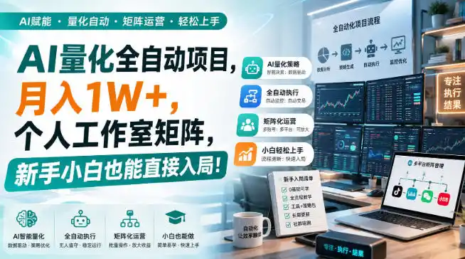 AI量化全自动挂机，月入1W+，个人工作室矩阵，新手小白也能直接入局！-二当家网创资源站