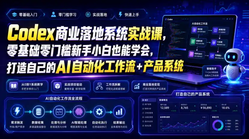 Codex商业落地系统实战课,零基础零门槛新手小白也能学会,打造自己的AI自动化工作流+产品系统(更新)-二当家网创资源站