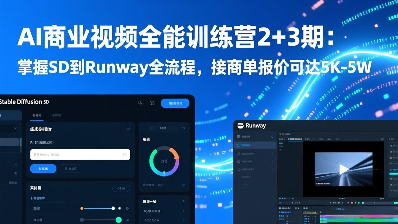 AI商业视频全能训练营2+3期：掌握SD到Runway全流程，接商单报价可达5K-5W-二当家网创资源站