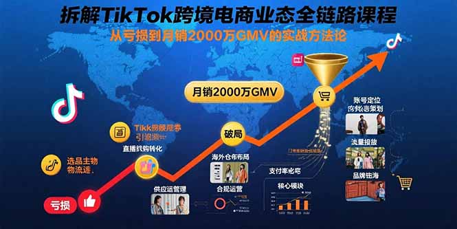 拆解TikTok跨境电商业态全链路课程：从亏损到月销2000万GMV的实战方法论-二当家网创资源站