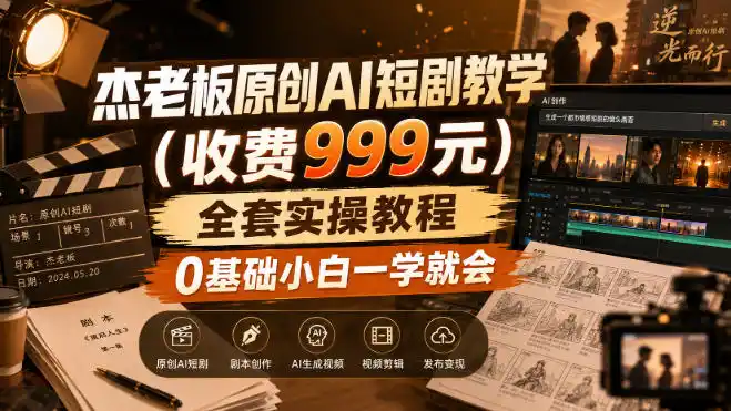 杰老板原创AI短剧教学(收费999元),全套实操教程,0基础小白一学就会,非搬运技术-二当家网创资源站