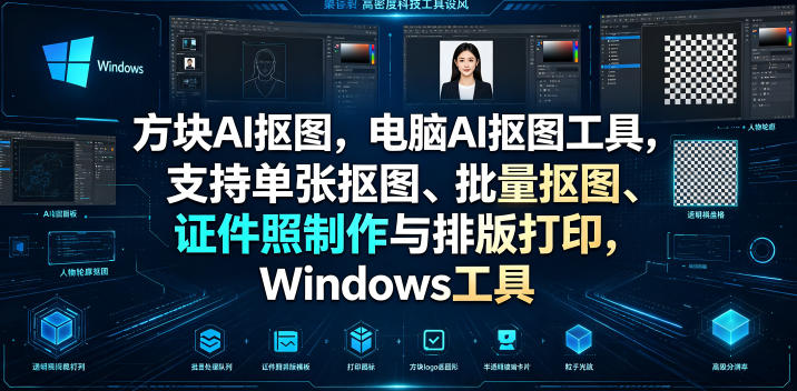 方块AI抠图,电脑AI抠图工具,支持单张抠图、批量抠图、证件照制作与排版打印,Windows工具-二当家网创资源站