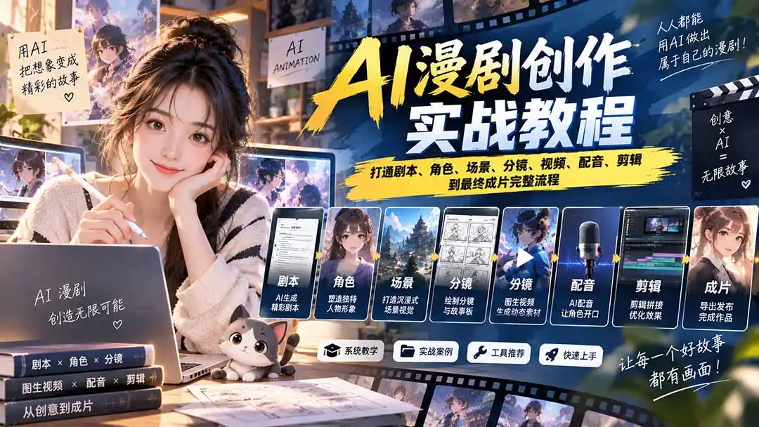 2026 AI漫剧创作实战教程:打通剧本、角色、场景、分镜、视频、配音、剪辑到最终成片完整流程-二当家网创资源站