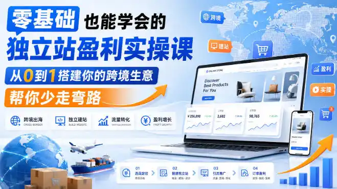 零基础也能学会的独立站盈利实操课，从0到1搭建你的跨境生意，帮你少走弯路-二当家网创资源站