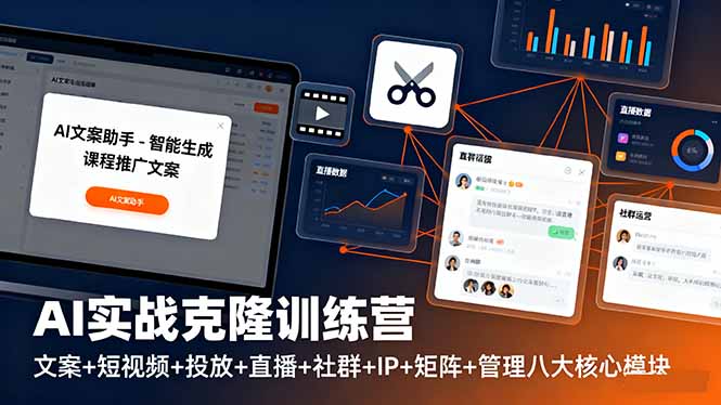 AI实战克隆训练营：文案+短视频+投放+直播+社群+IP+矩阵+管理八大核心模块-二当家网创资源站